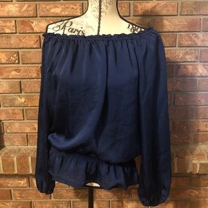 Michael Kors off shoulder blouse sz L Navy Blue